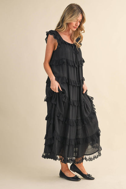 TIERED LACE TRIM FLOWY MAXI DRESS PRE ORDER