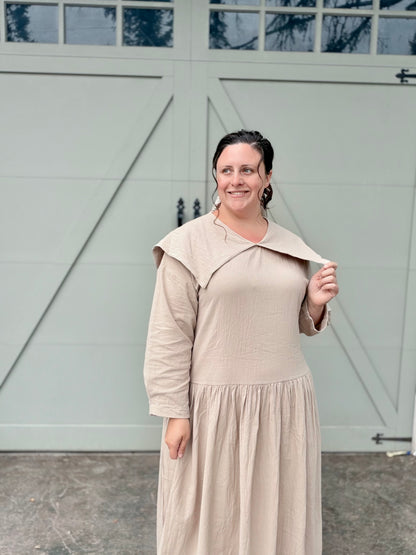 Peter Pan Collared Long Sleeve Midi Dress Oatmeal