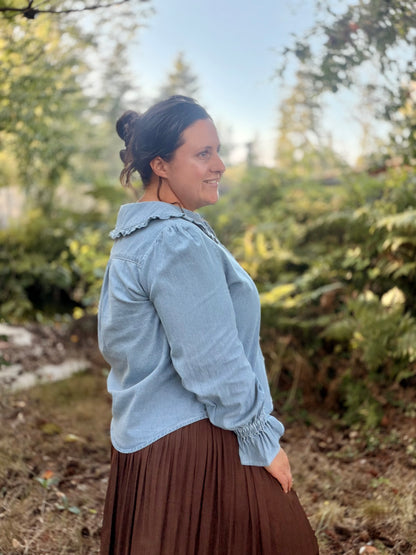Button-Front Collared Blouse