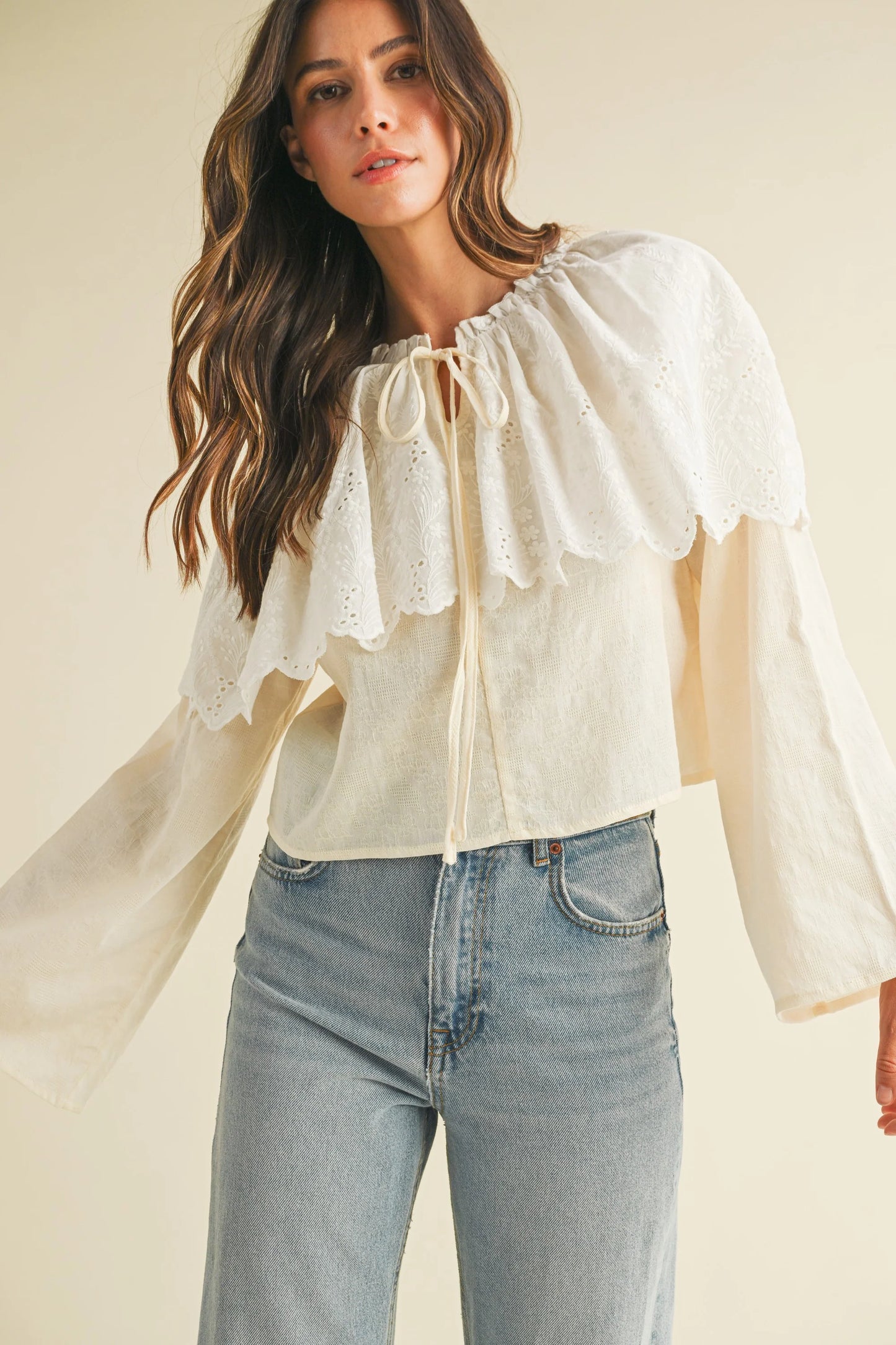 Scalloped Tie Front Blouse
