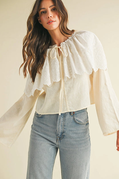 Scalloped Tie Front Blouse