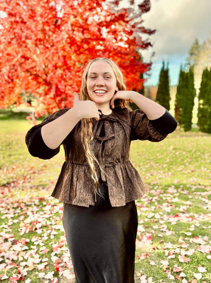 LEOPARD PRINT JACKET TOP WITH TIE