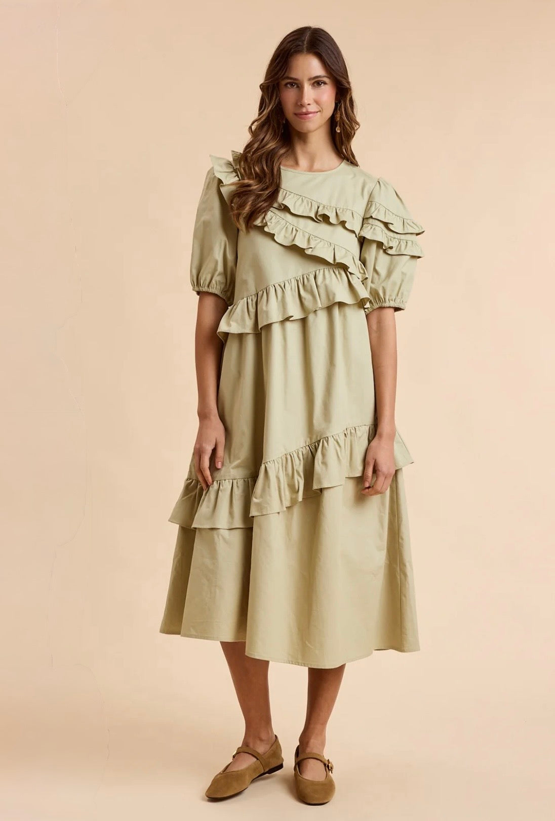 Ruffle Layered Midi Dress