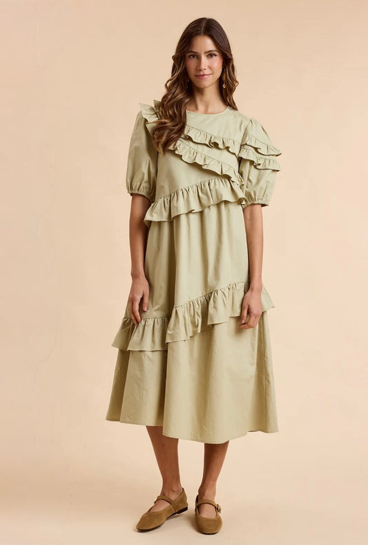 Ruffle Layered Midi Dress