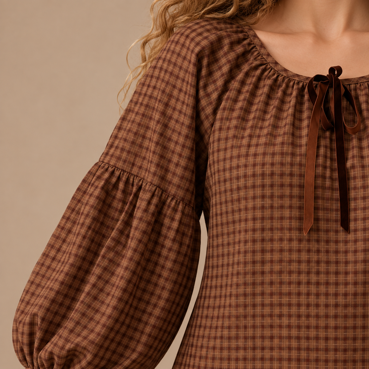 Gingham Long Sleeve Top and Skirt Set