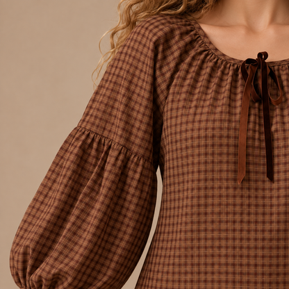 Gingham Long Sleeve Top and Skirt Set