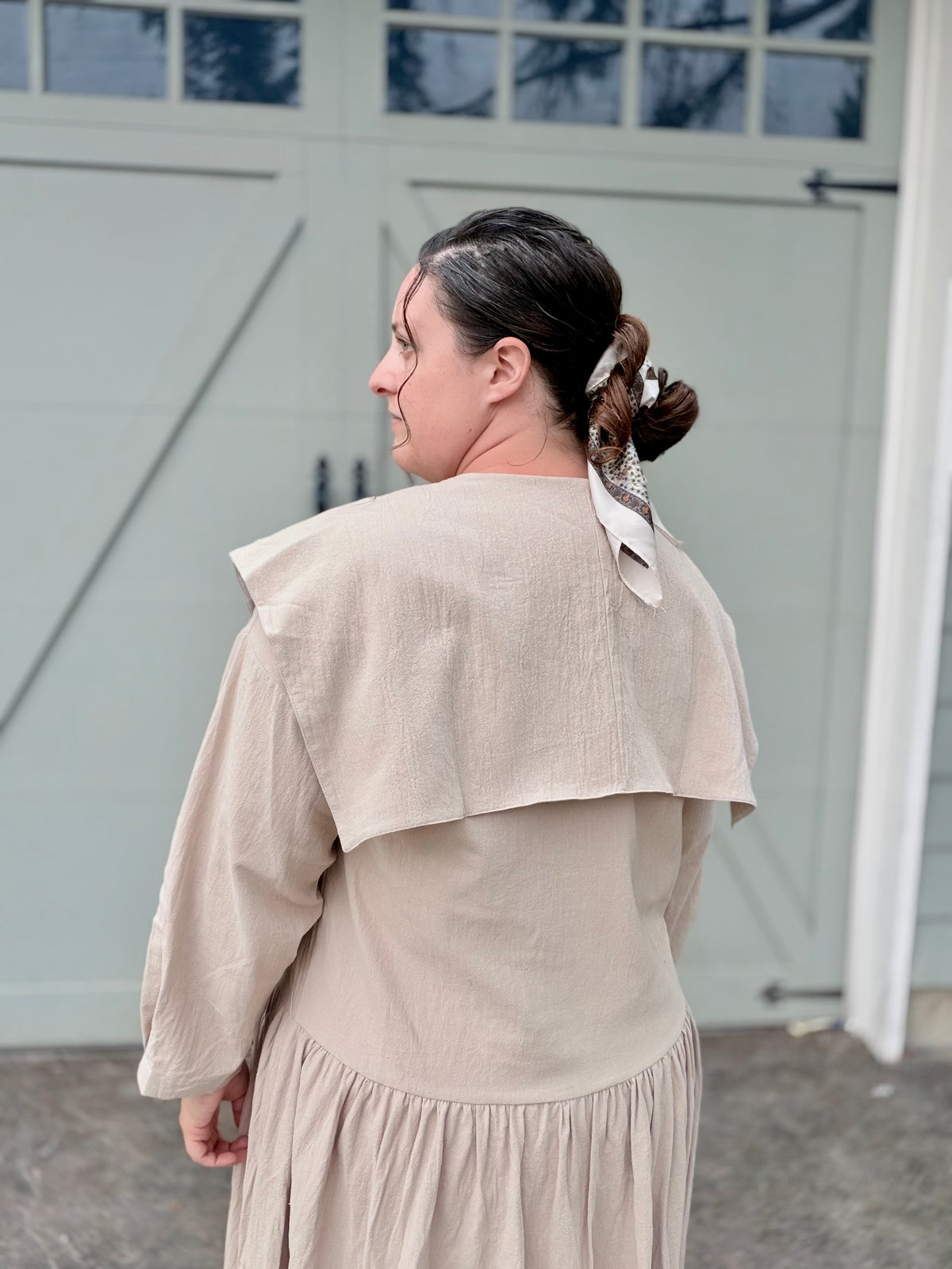 Peter Pan Collared Long Sleeve Midi Dress Oatmeal