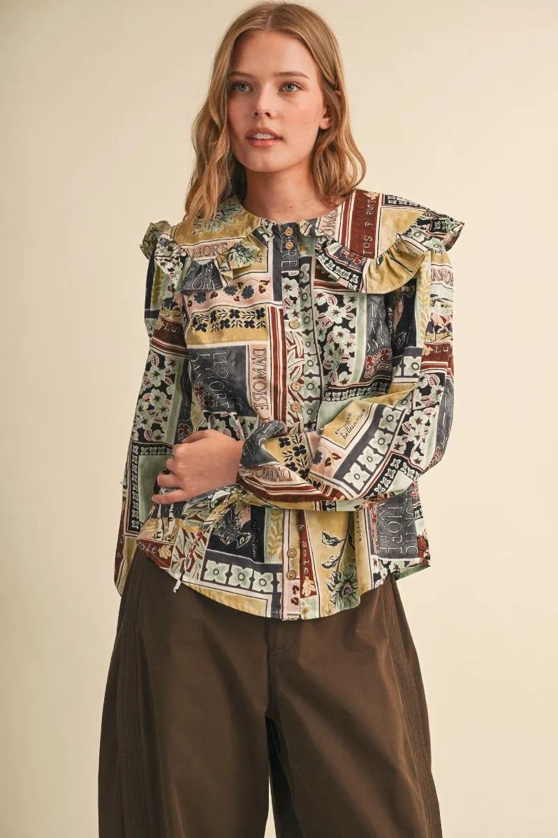 Patchwork Peter Pan Oversize Collar Blouse