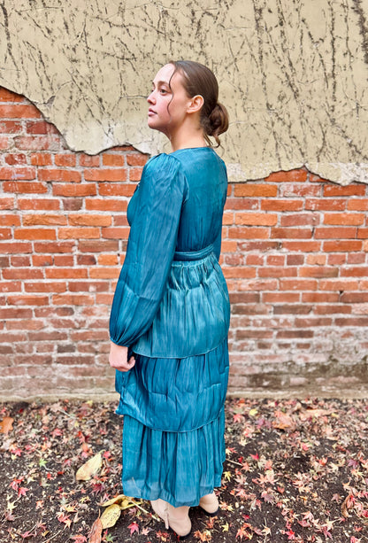 SHEER TIERED MIDI DRESS