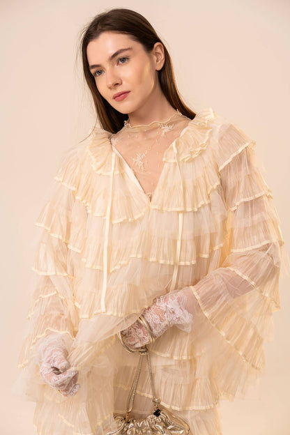 Tiered Ruffle Cape Sleeve Top Skirt Set