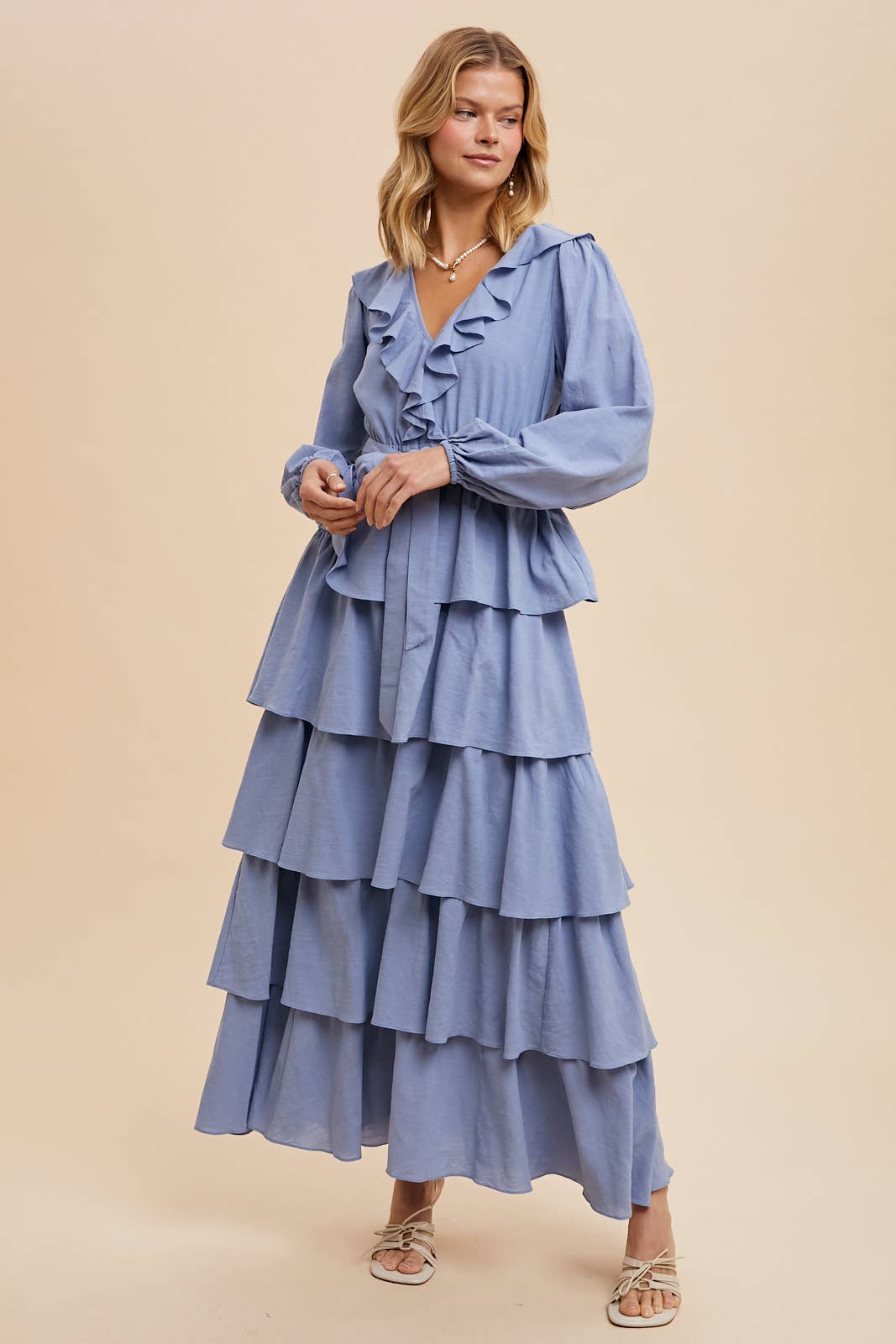 COTTON TIERED RUFFLE MAXI DRESS