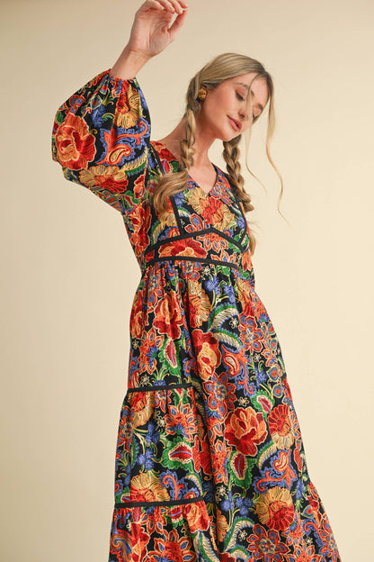 The Red Colorful Midi Dress
