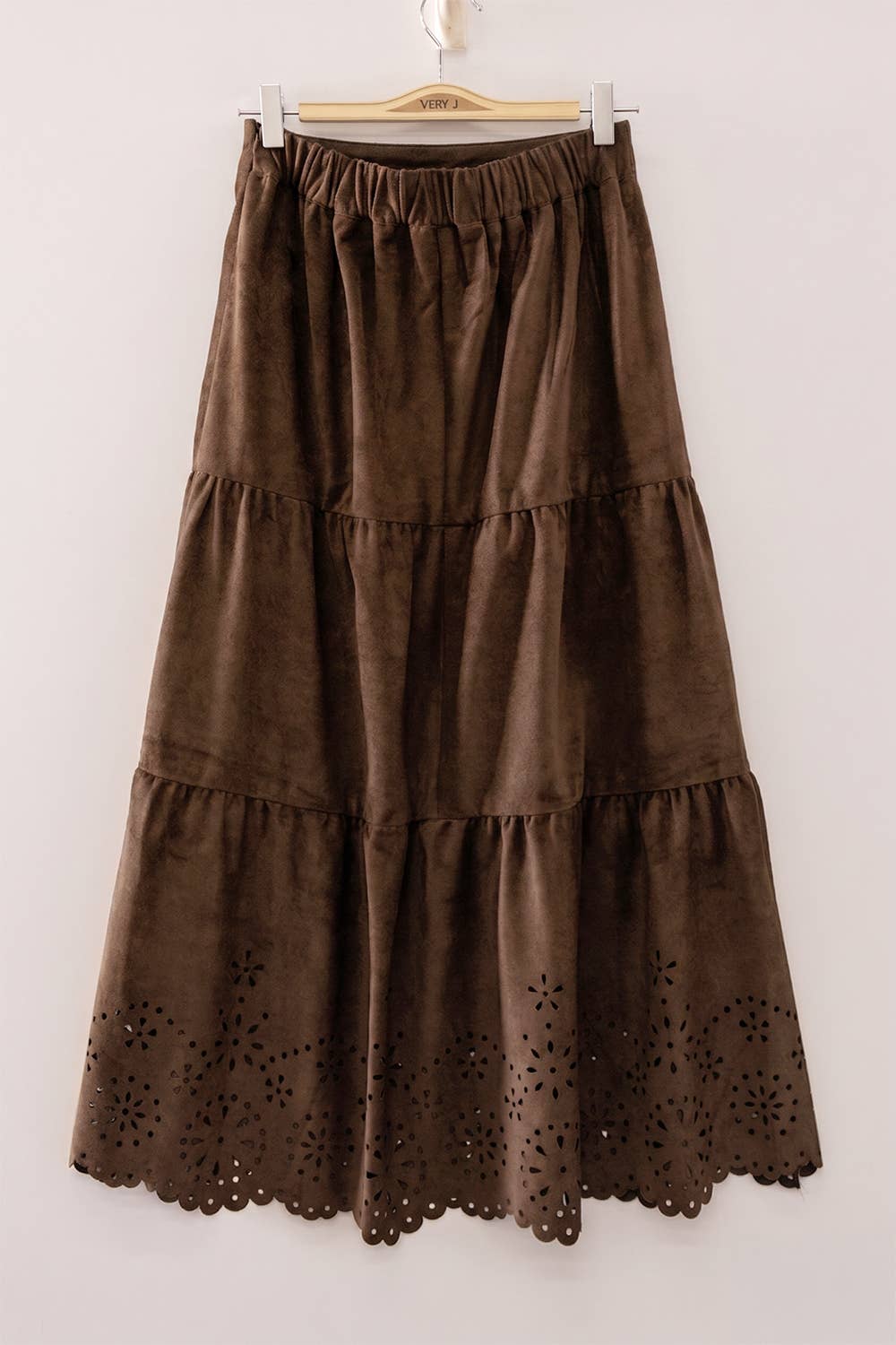 Faux Suede Tiered Midi Skirt - Multiple Colors