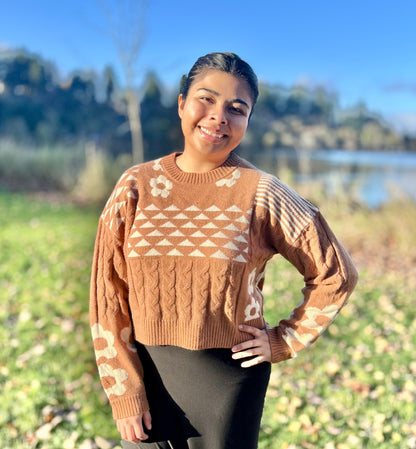 Oversized Balloon Sleeve Graphic Knit Sweater