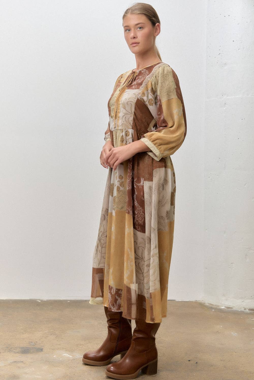 PATCHWORK PRINT MIDI DRESS