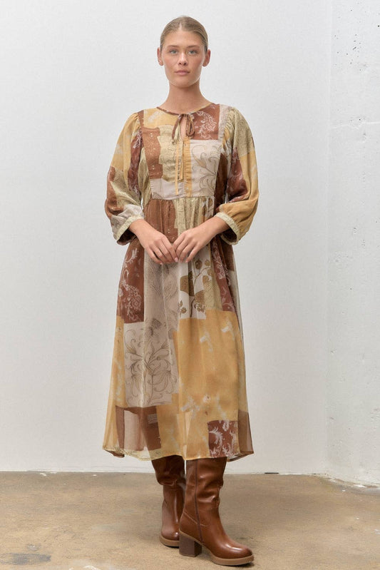 PATCHWORK PRINT MIDI DRESS