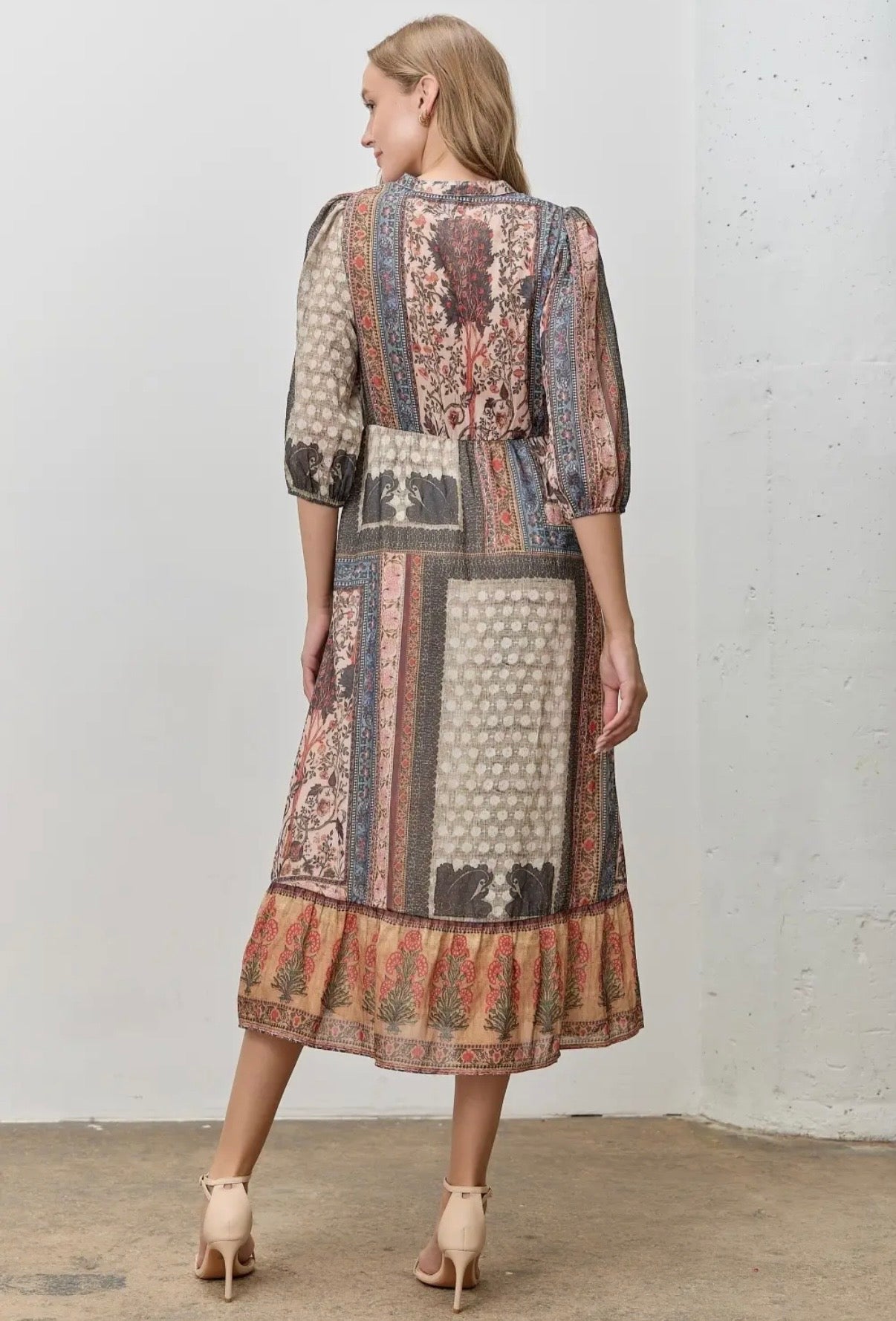Bohemian Patchwork Print Midi Dress