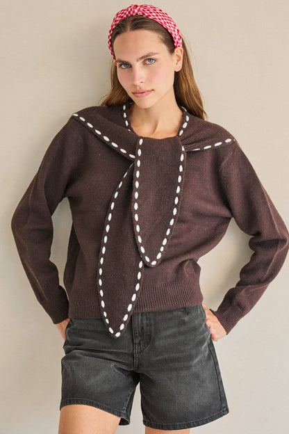 STITCH DETAIL SCARF KNIT SWEATER