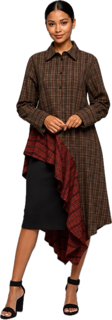 Plaid Shirt Dress with Ruffles