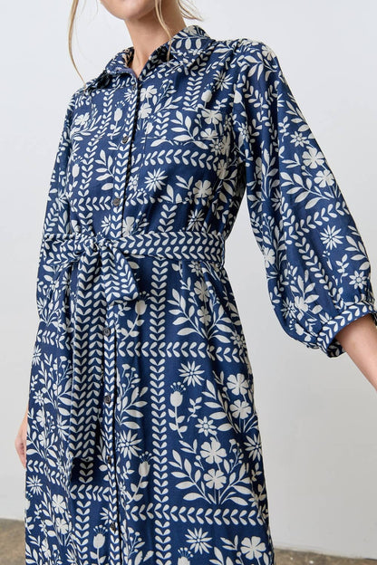 BORDER FLORAL PRINT MIDI DRESS - Multiple Colors