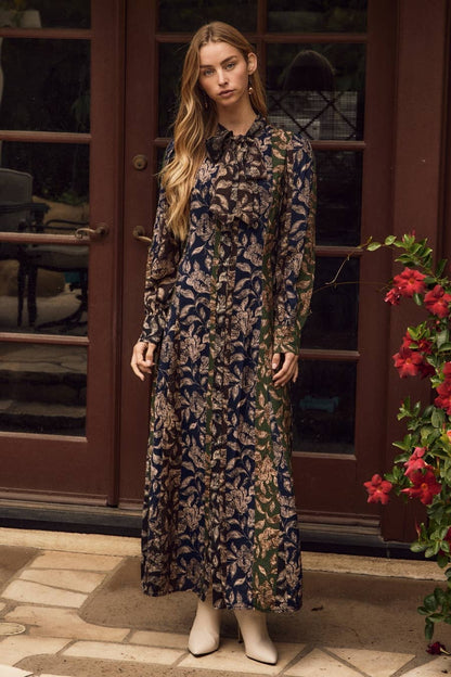 Bohemian Floral Print Shirt Maxi Dress