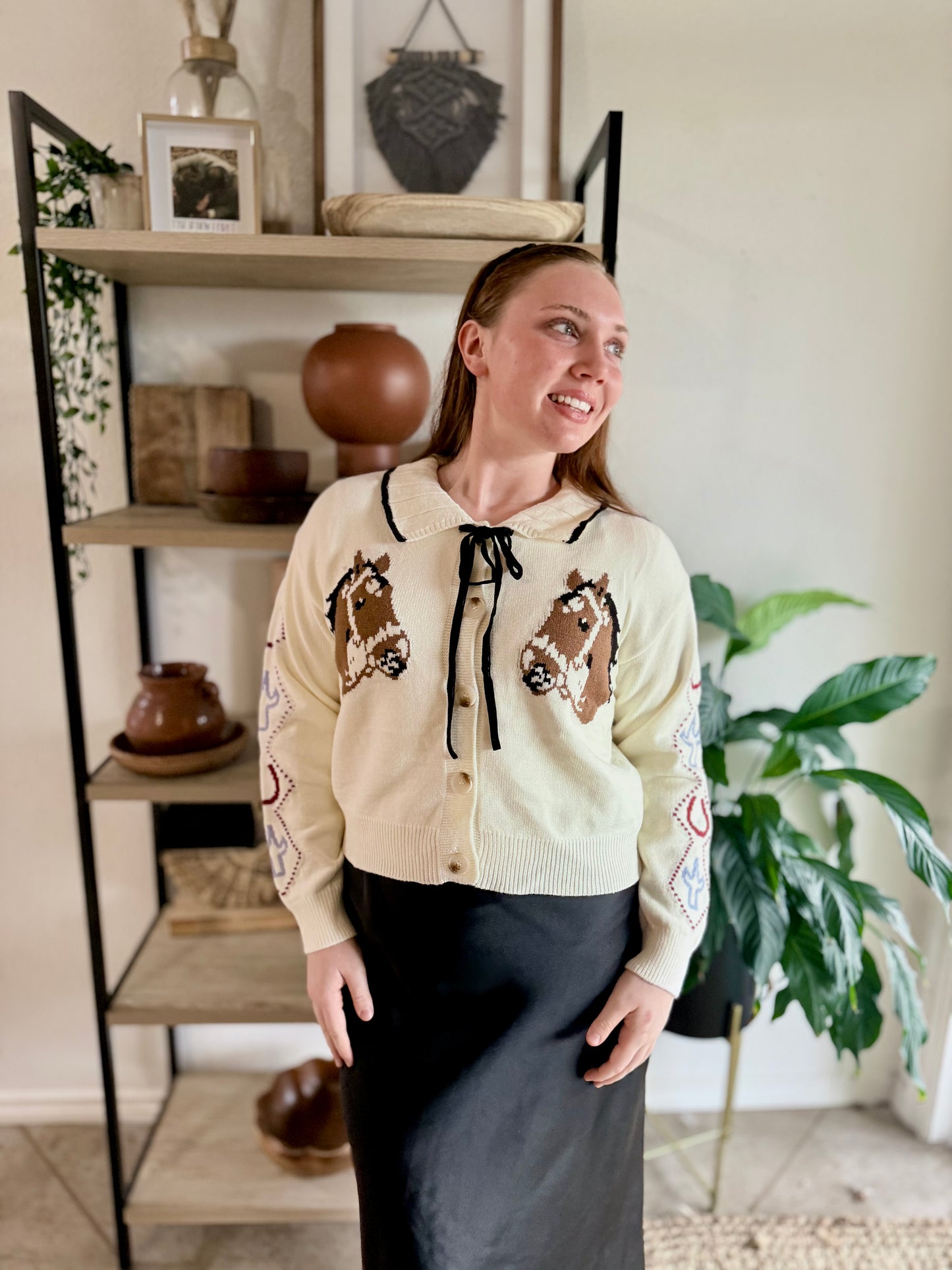 Horse Bow Tie Knit Cardigan