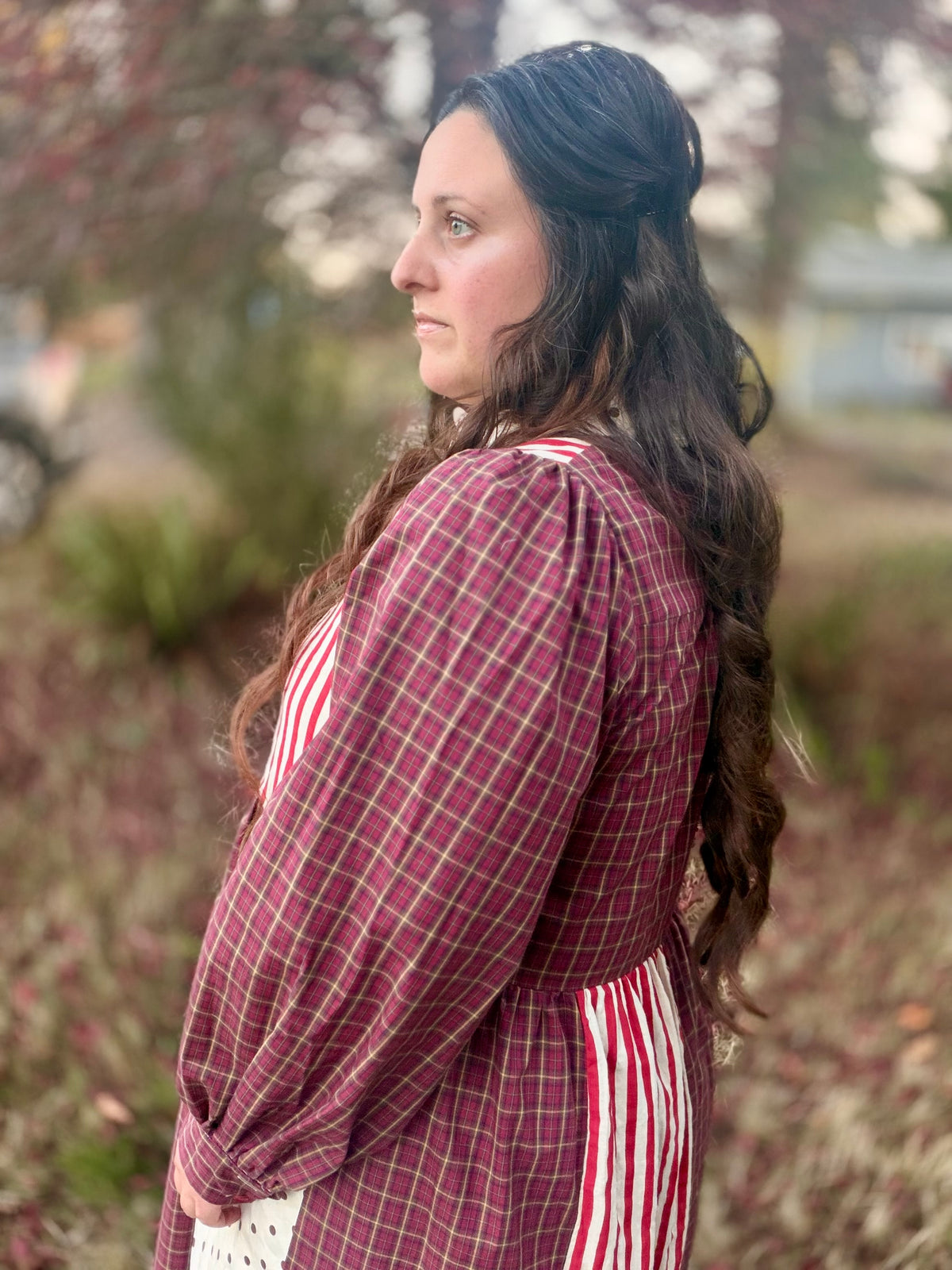 VINTAGE STRIPED POLKADOT MAXI DRESS