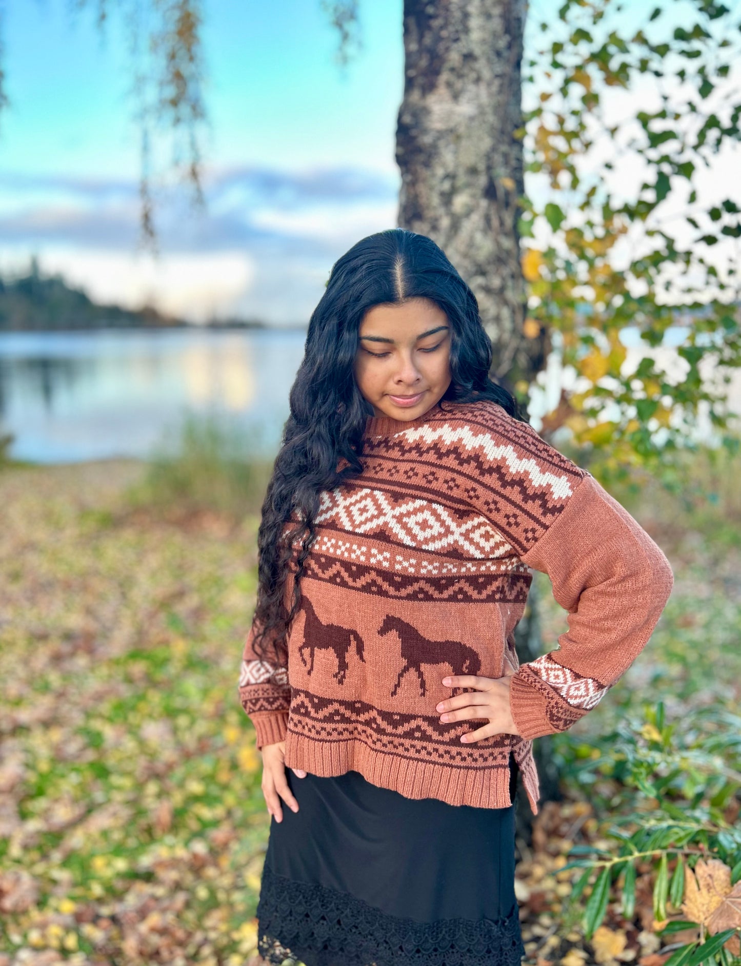 Western Graphic Oversized Knit Sweater Top