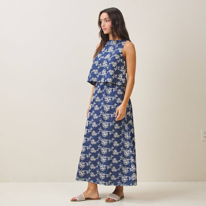 Embroidered Blue/White Top & Skirt Set