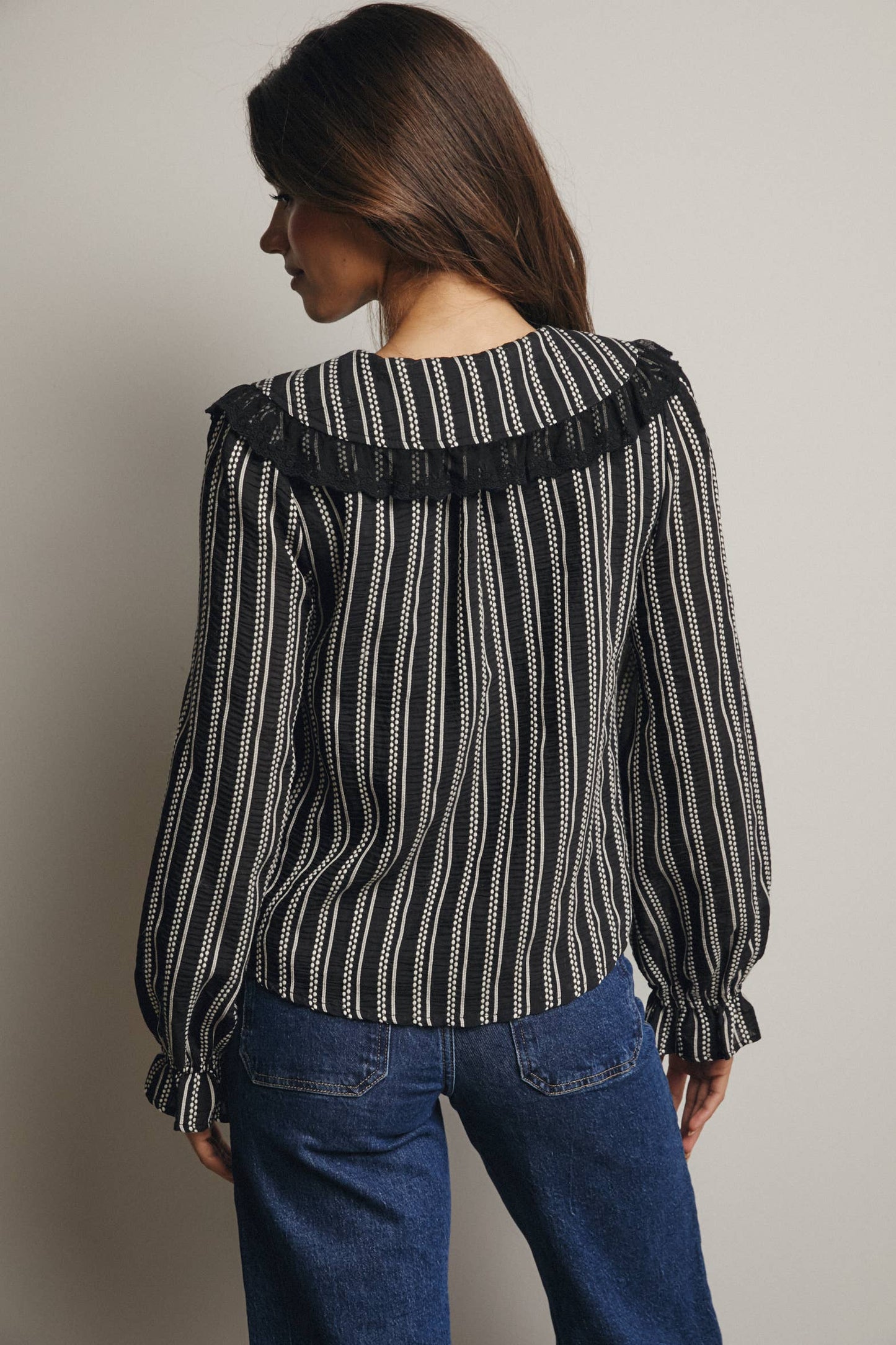 Embroidered Collar Textured Blouse