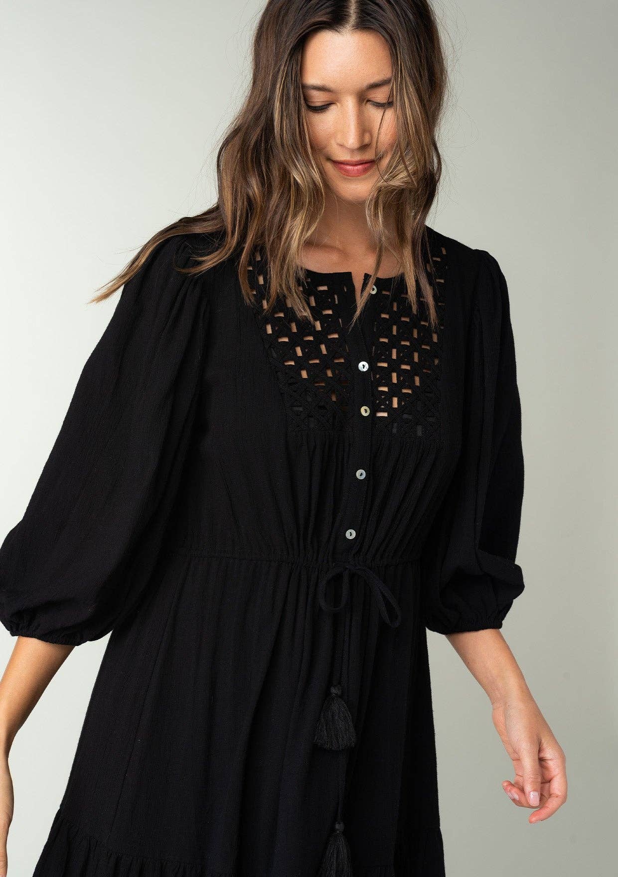 Boho Chic Cotton Gauze Balloon Sleeve Midi Dress