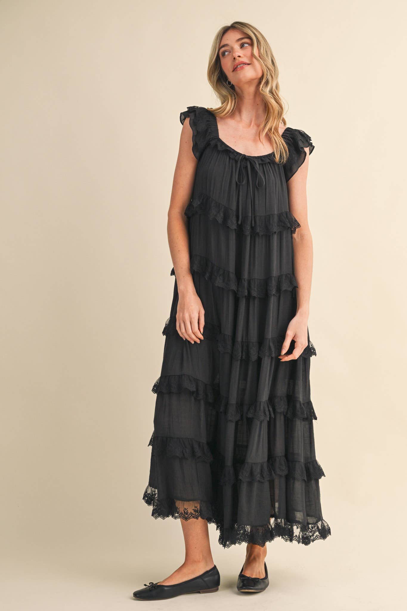 TIERED LACE TRIM FLOWY MAXI DRESS PRE ORDER