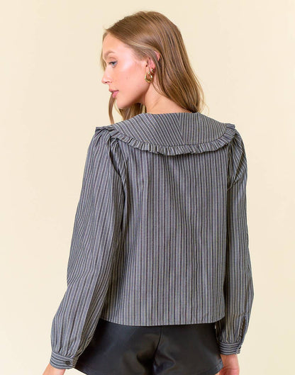 PETERPAN COLLARED BUTTON DOWN BLOUSE DARK GREY