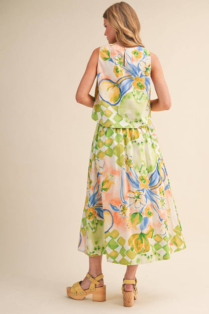 FLORAL PRINT CROP TANK AND MIDI SKIRT SET - MULTIPLE COLORS