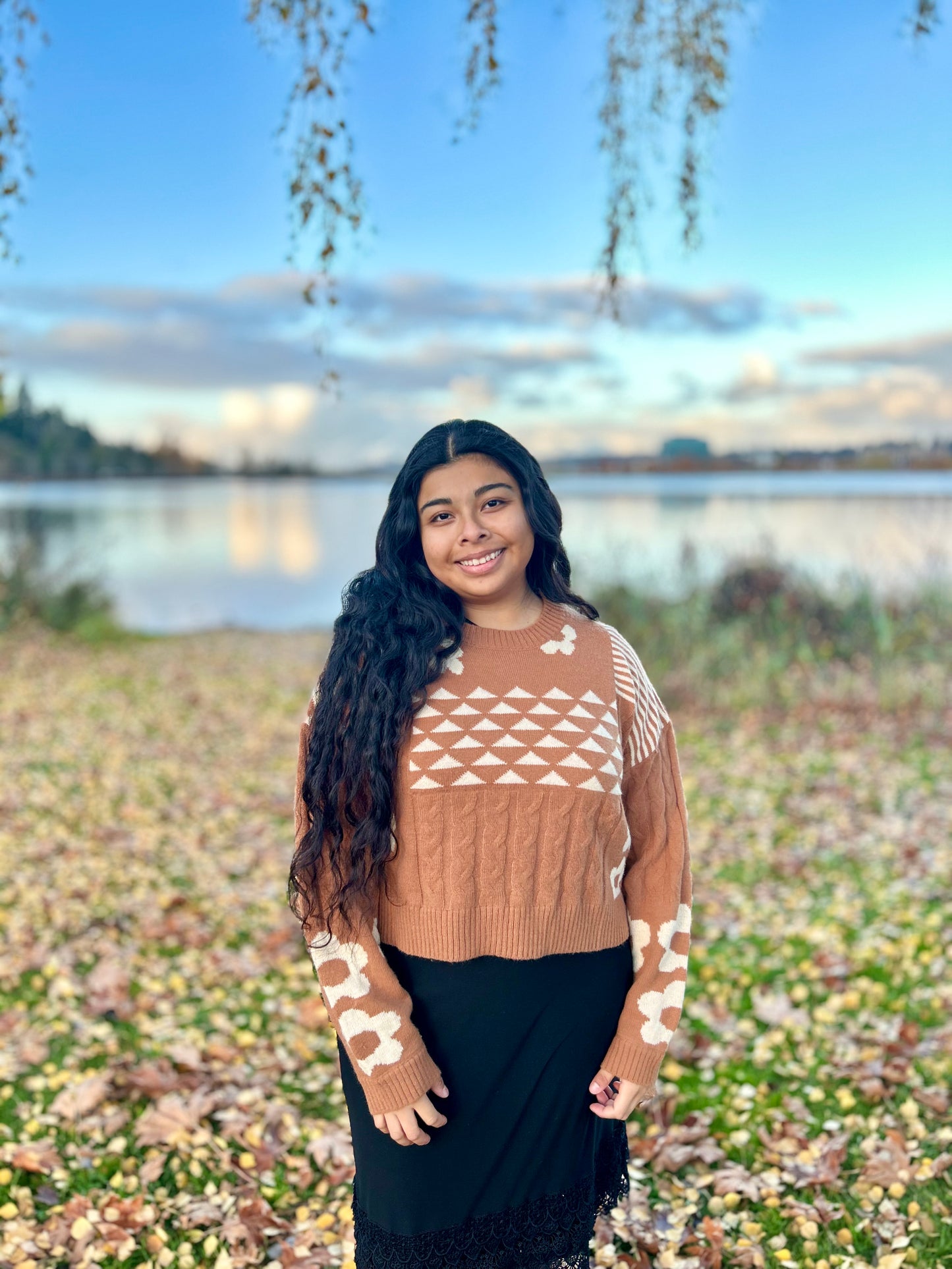 Oversized Balloon Sleeve Graphic Knit Sweater