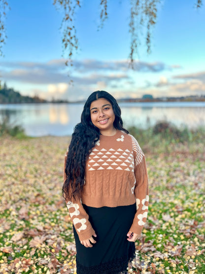 Oversized Balloon Sleeve Graphic Knit Sweater