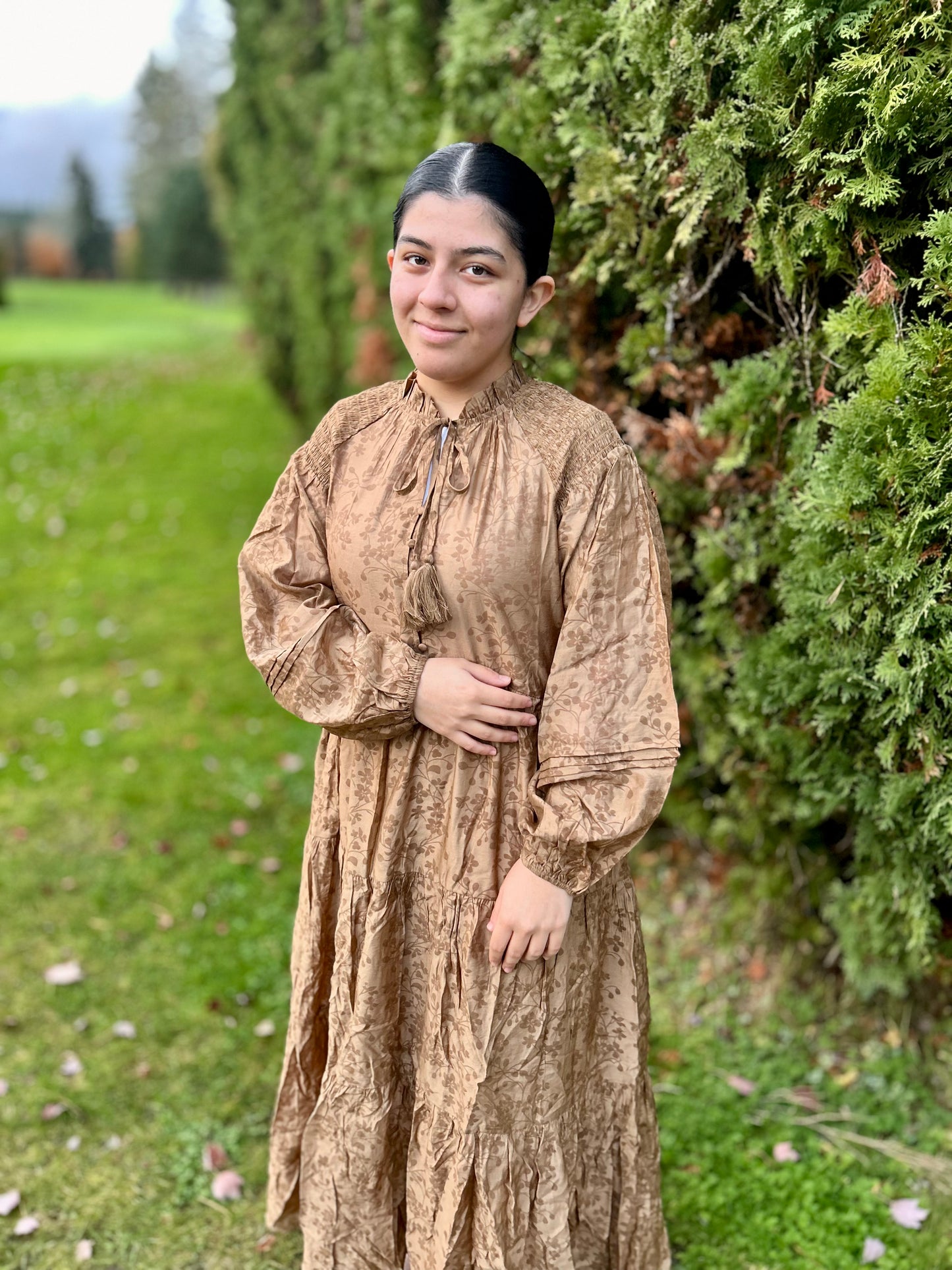 Floral Camel Maxi Dress