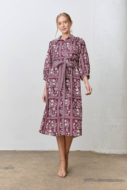 BORDER FLORAL PRINT MIDI DRESS - Multiple Colors