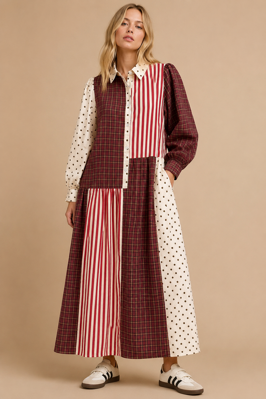 STRIPED POLKADOT MAXI DRESS