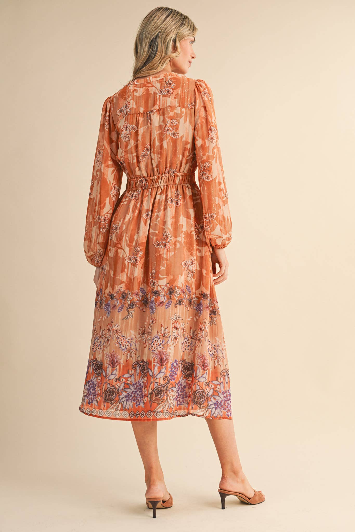 EXCLUSIVE FLORAL BORDER PRINT MIDI DRESS