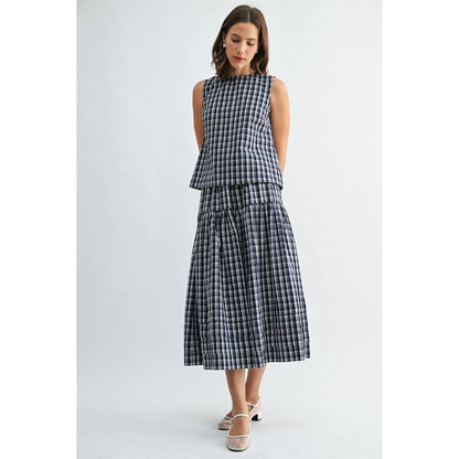 GINGHAM PRINTED SLEEVELESS BUTTONBACK TANK TOP - PRE ORDER