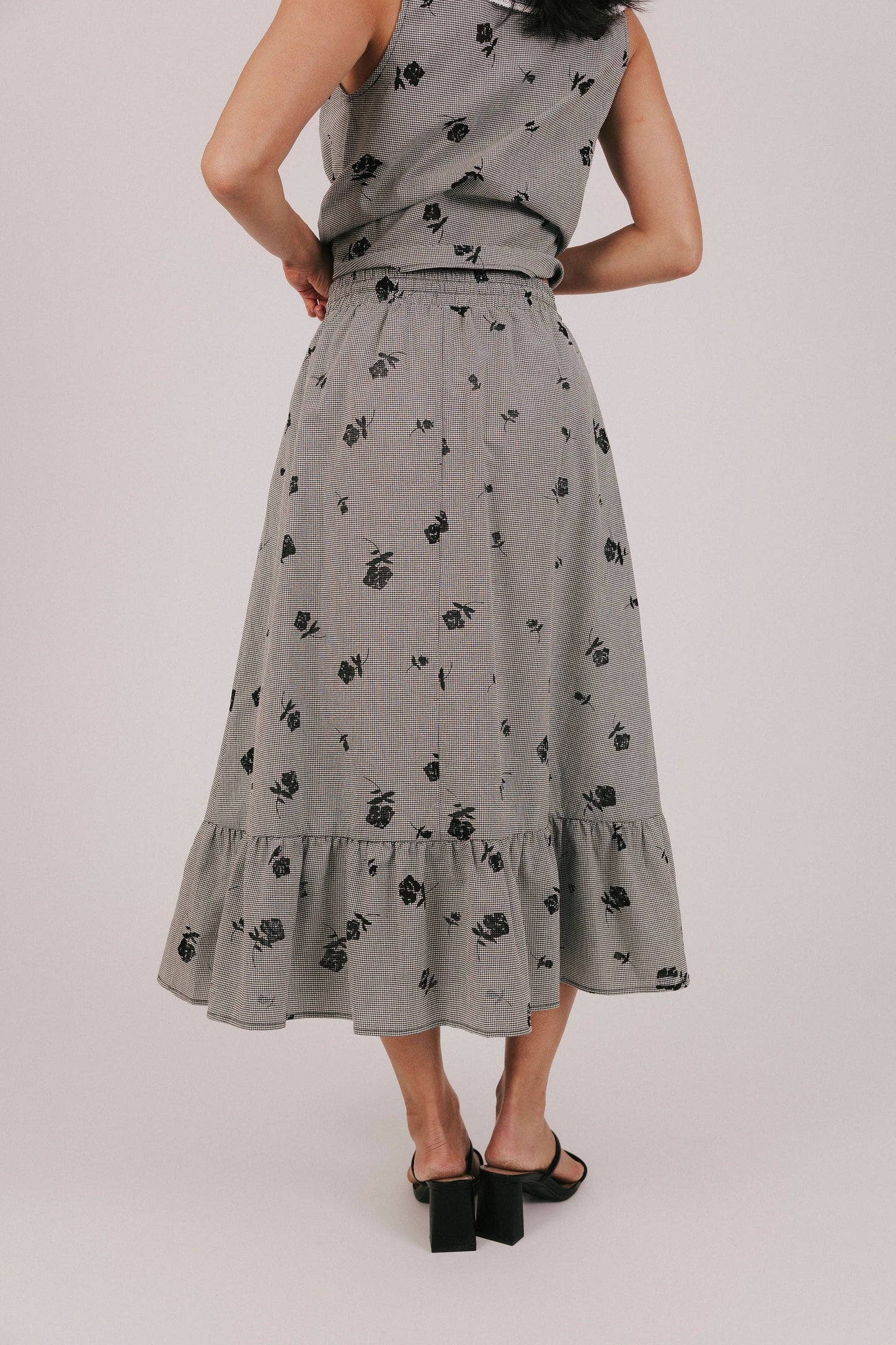 Black Gray Floral Essential Bloom Top and Skirt Set
