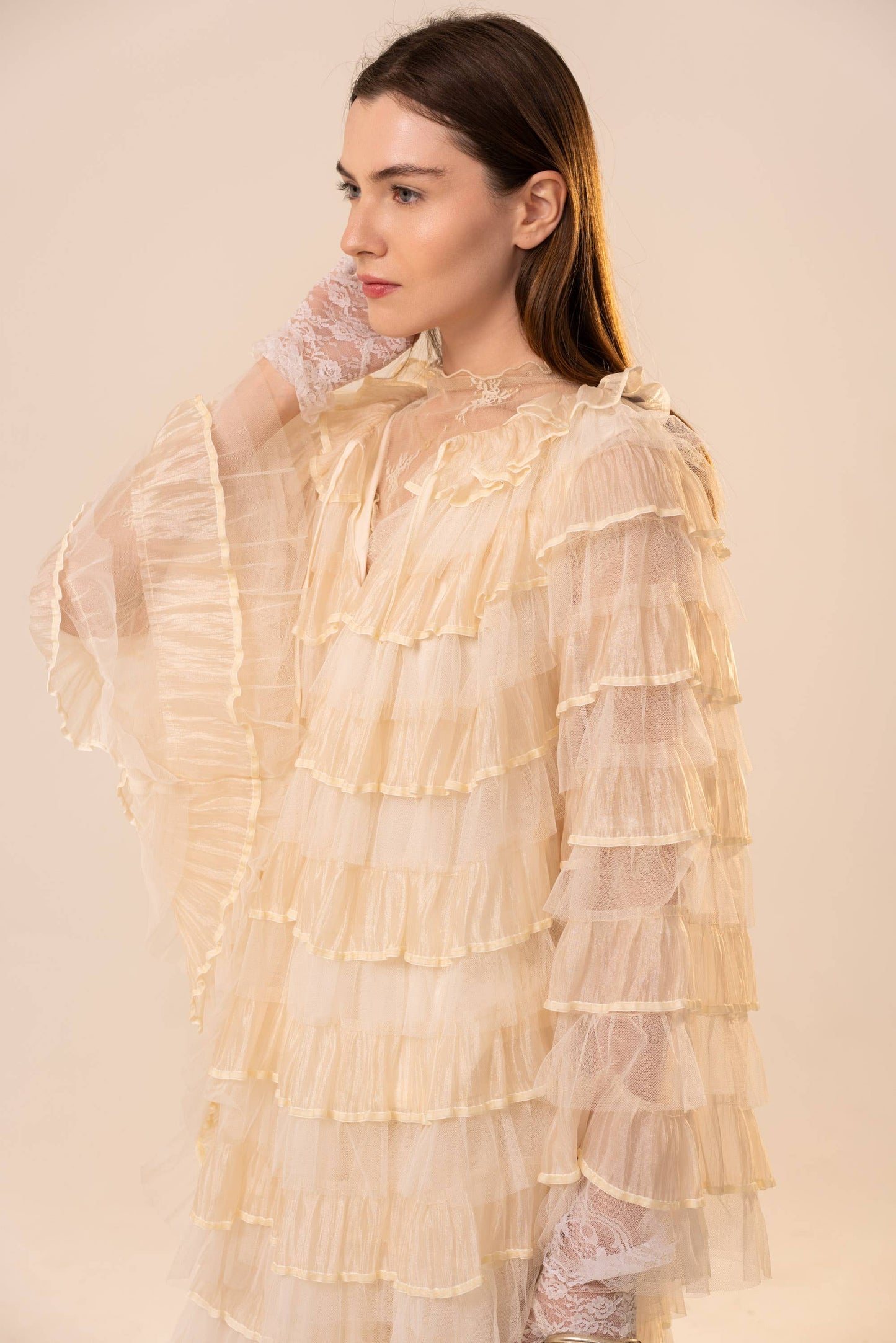 Tiered Ruffle Cape Sleeve Top Skirt Set