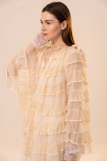 Tiered Ruffle Cape Sleeve Top Skirt Set