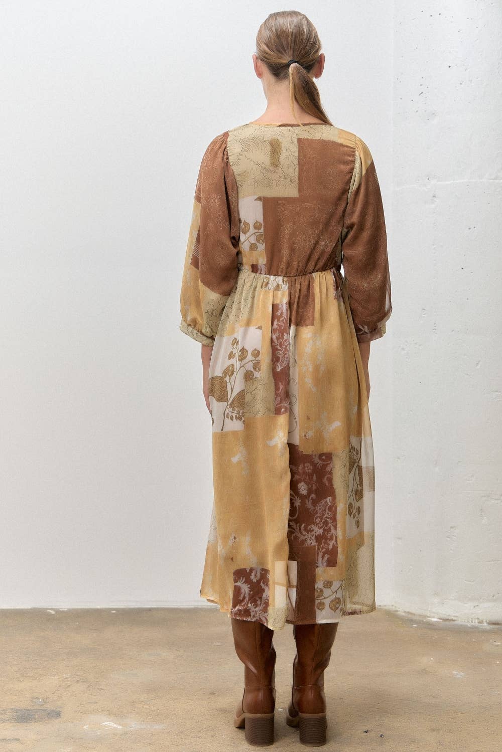 PATCHWORK PRINT MIDI DRESS