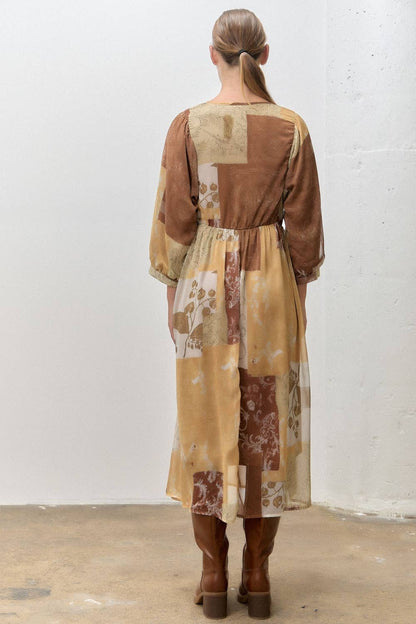 PATCHWORK PRINT MIDI DRESS
