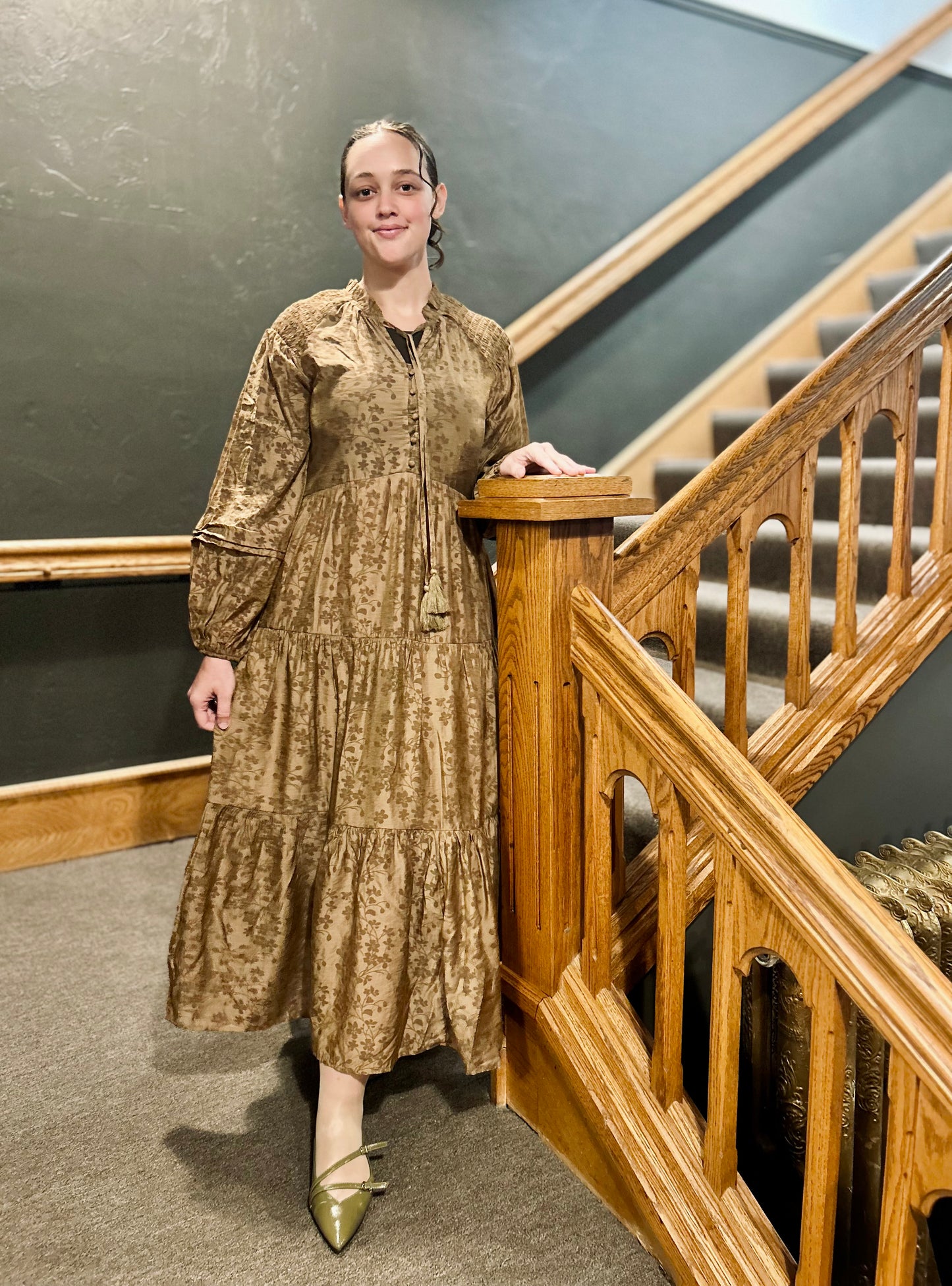 Floral Camel Maxi Dress