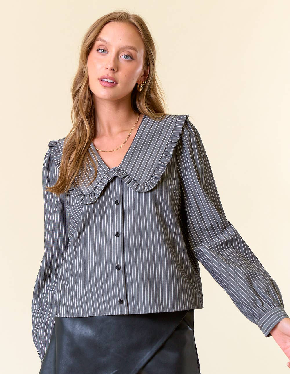 PETERPAN COLLARED BUTTON DOWN BLOUSE DARK GREY