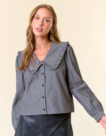 PETERPAN COLLARED BUTTON DOWN BLOUSE DARK GREY