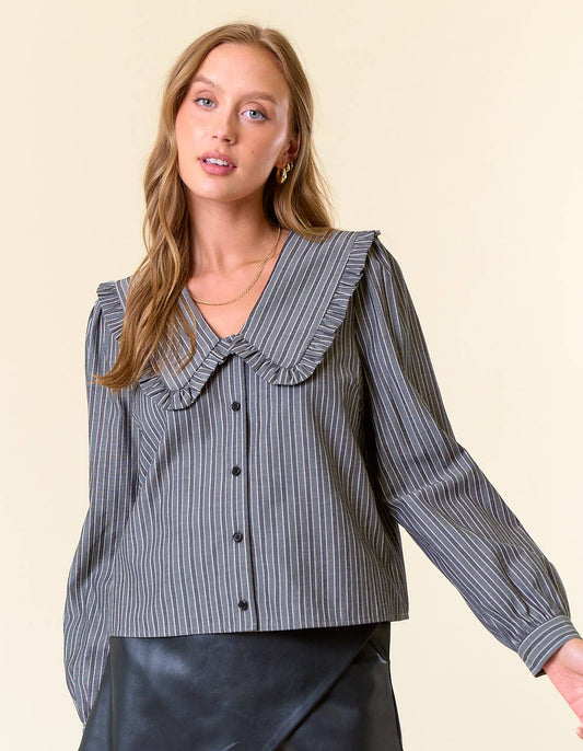 PETERPAN COLLARED BUTTON DOWN BLOUSE DARK GREY